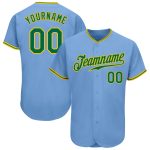 Custom Name and Number Baseball Jersey Light Blue Kelly Green Gold - Authentic Team Apparel Personalized Light Blue Kelly