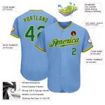 Custom Name and Number Baseball Jersey Light Blue Kelly Green Gold - Authentic Team Apparel Personalized Light Blue Kelly