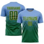 Custom Name and Number Sublimation Soccer Jersey - Personalized Light Blue and Kelly Green-Gold Team Uniform Personalized