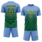 Custom Name and Number Sublimation Soccer Jersey - Personalized Light Blue and Kelly Green-Gold Team Uniform Personalized