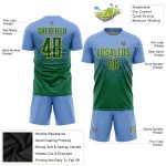 Custom Name and Number Sublimation Soccer Jersey - Personalized Light Blue and Kelly Green-Gold Team Uniform Personalized