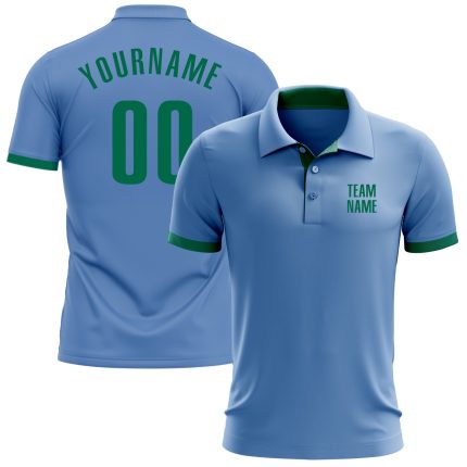Custom Team Performance Golf Polo Shirt Light Blue Kelly Green with Personalized Name and Number Personalized Light Blue