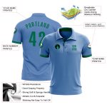 Custom Team Performance Golf Polo Shirt Light Blue Kelly Green with Personalized Name and Number Personalized Light Blue