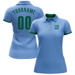 Custom Team Performance Golf Polo Shirt Light Blue Kelly Green with Personalized Name and Number Personalized Light Blue