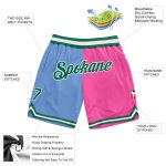 Custom Name Number Basketball Shorts - Personalized Light Blue Kelly Green-Pink Authentic Throwback Split Fashion Personalized