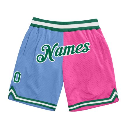 Custom Name Number Basketball Shorts - Personalized Light Blue Kelly Green-Pink Authentic Throwback Split Fashion Personalized