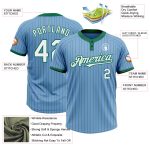 Custom Name and Number Light Blue Kelly Green Pinstripe Two-Button Unisex Softball Jersey Personalized Light Blue Kelly Green