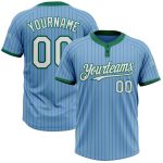Custom Name and Number Light Blue Kelly Green Pinstripe Two-Button Unisex Softball Jersey Personalized Light Blue Kelly Green