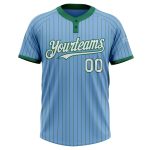 Custom Name and Number Light Blue Kelly Green Pinstripe Two-Button Unisex Softball Jersey Personalized Light Blue Kelly Green