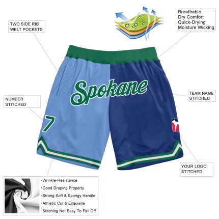 Custom Team Basketball Shorts with Name & Number - Light Blue Kelly Green-Royal Authentic Throwback Fashion Personalized