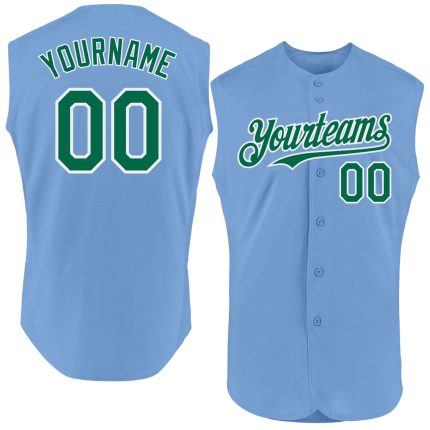 Custom Personalized Baseball Jersey with Name and Number - Light Blue Kelly Green-White Sleeveless Authentic Style Personalized