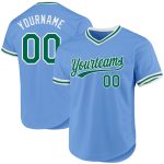 Custom Personalized Baseball Jersey with Name and Number in Light Blue and Kelly Green-White Authentic Throwback Design Personalized