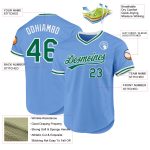 Custom Personalized Baseball Jersey with Name and Number in Light Blue and Kelly Green-White Authentic Throwback Design Personalized