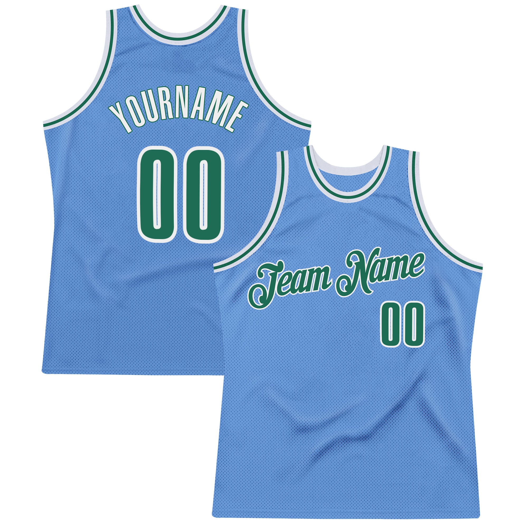 Custom Name and Number Personalized Light Blue Green-White Basketball Jersey - Authentic Throwback Design Personalized Light