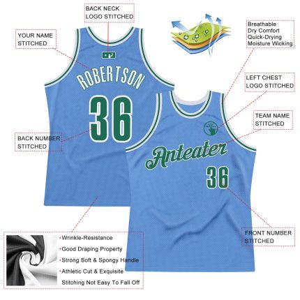 Custom Name and Number Personalized Light Blue Green-White Basketball Jersey - Authentic Throwback Design Personalized Light