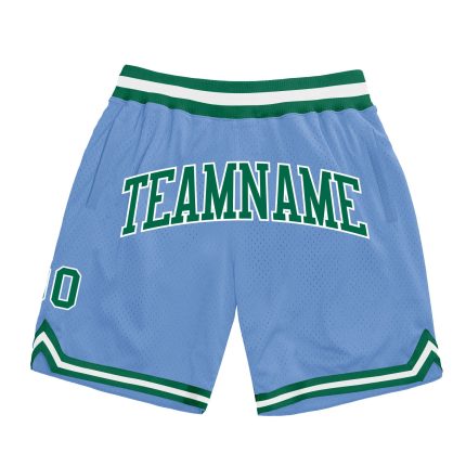 Personalized Light Blue Basketball Shorts with Kelly Green and White - Authentic Throwback Design Personalized Light Blue