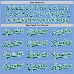 Customizable Varsity Letterman Jacket with Two Tone Light Blue Green, Full-Snap Design, Includes Team Name & Number Personalized