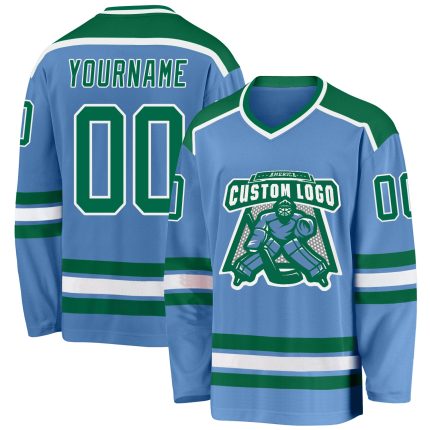 Personalized Light Blue Green White Hockey Jersey - Custom Team Apparel Personalized Light Blue Kelly Green-White Hockey