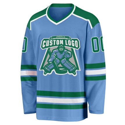 Personalized Light Blue Green White Hockey Jersey - Custom Team Apparel Personalized Light Blue Kelly Green-White Hockey