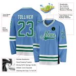 Custom Hockey Jersey Personalized with Name and Number in Light Blue and Kelly Green-White Personalized Light Blue Kelly