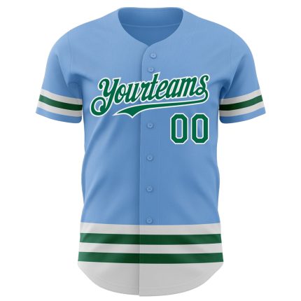 Custom Team Name and Number Personalized Light Blue and Kelly Green Baseball Jersey Personalized Light Blue Kelly Green-White