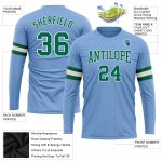 Custom Name and Number Performance T-Shirt - Light Blue Kelly Green White Long Sleeve Team Shirt Personalized Light Blue