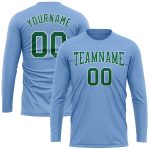 Custom Name and Number Performance T-Shirt - Light Blue Kelly Green White Long Sleeve Team Shirt Personalized Light Blue