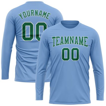 Custom Name and Number Performance T-Shirt - Light Blue Kelly Green White Long Sleeve Team Shirt Personalized Light Blue