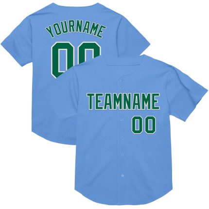 Personalized Light Blue Green White Mesh Throwback Baseball Jersey Personalized Light Blue Kelly Green-White Mesh Authentic