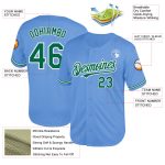 Custom Personalized Light Blue Baseball Jersey with Green-White Mesh - Authentic Throwback Team Name and Number Personalized