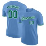 Custom Light Blue Performance T-Shirt with Green and White Accents - Personalized Team Name and Number Personalized Light