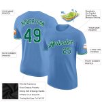 Custom Light Blue Performance T-Shirt with Green and White Accents - Personalized Team Name and Number Personalized Light