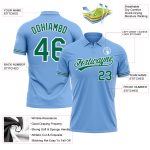 Custom Personalized Light Blue Golf Polo Shirt with Team Name & Number, Performance Vapor in Kelly Green-White Personalized