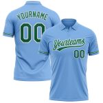 Custom Personalized Light Blue Golf Polo Shirt with Team Name & Number, Performance Vapor in Kelly Green-White Personalized