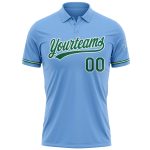 Custom Personalized Light Blue Golf Polo Shirt with Team Name & Number, Performance Vapor in Kelly Green-White Personalized