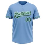 Personalized Two-Button Unisex Softball Jersey in Light Blue and Kelly Green-White Personalized Light Blue Kelly Green-White