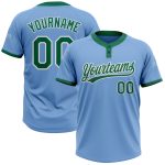 Custom Name and Number Unisex Softball Jersey - Personalized Light Blue Green-White Two-Button Design Personalized Light