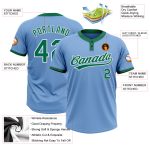 Custom Name and Number Unisex Softball Jersey - Personalized Light Blue Green-White Two-Button Design Personalized Light