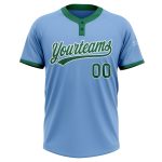 Custom Name and Number Unisex Softball Jersey - Personalized Light Blue Green-White Two-Button Design Personalized Light