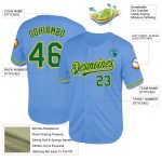 Custom Name and Number Personalized Light Blue and Kelly Green Mesh Baseball Jersey - Authentic Throwback Style Personalized