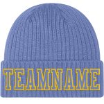 Custom Team Cuffed Knit Hat with Personalized Name and Number in Light Blue and Gold Personalized Light Blue Light Blue-Gold