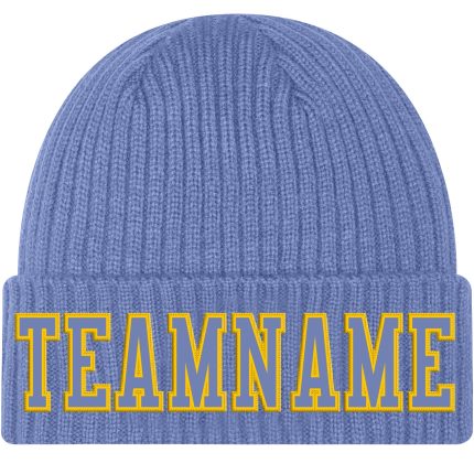 Custom Team Cuffed Knit Hat with Personalized Name and Number in Light Blue and Gold Personalized Light Blue Light Blue-Gold