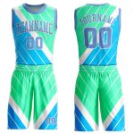 Custom Name Number Light Blue Green Sublimation Basketball Jersey Round Neck Personalized Team Suit Personalized Light Blue