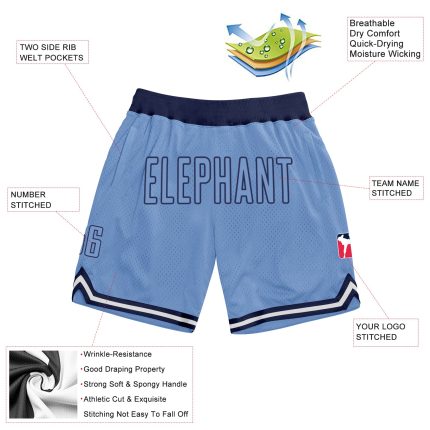 Custom Name and Number Personalized Light Blue-Navy Basketball Shorts - Authentic Throwback Style Personalized Light Blue
