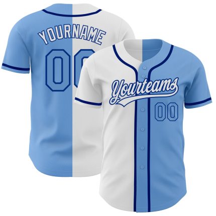 Personalized Light Blue and White Split Fashion Baseball Jersey with Custom Name and Number - Authentic Team Apparel Personalized