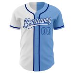 Personalized Light Blue and White Split Fashion Baseball Jersey with Custom Name and Number - Authentic Team Apparel Personalized