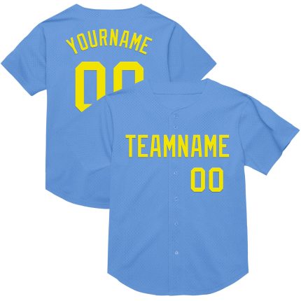 Custom Name & Number Personalized Light Blue & Yellow Baseball Jersey - Authentic Throwback Mesh Design Personalized Light