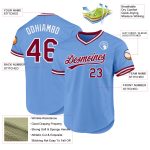 Custom Name and Number Authentic Throwback Baseball Jersey Light Blue Maroon-White Design Personalized Light Blue Maroon-White