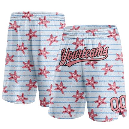 Custom Name Number Basketball Shorts 3D Starfish Pattern Light Blue Pink Black Medium Authentic Team Apparel Personalized