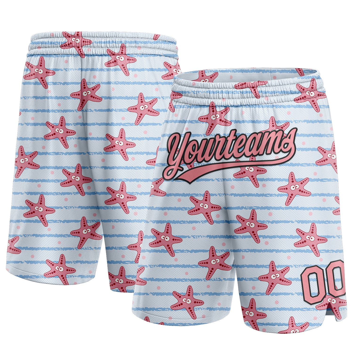 Custom Name Number Basketball Shorts 3D Starfish Pattern Light Blue Pink Black Medium Authentic Team Apparel Personalized